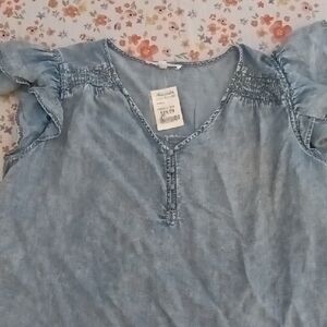 Blue Denim Top with Ruffle Sleeves